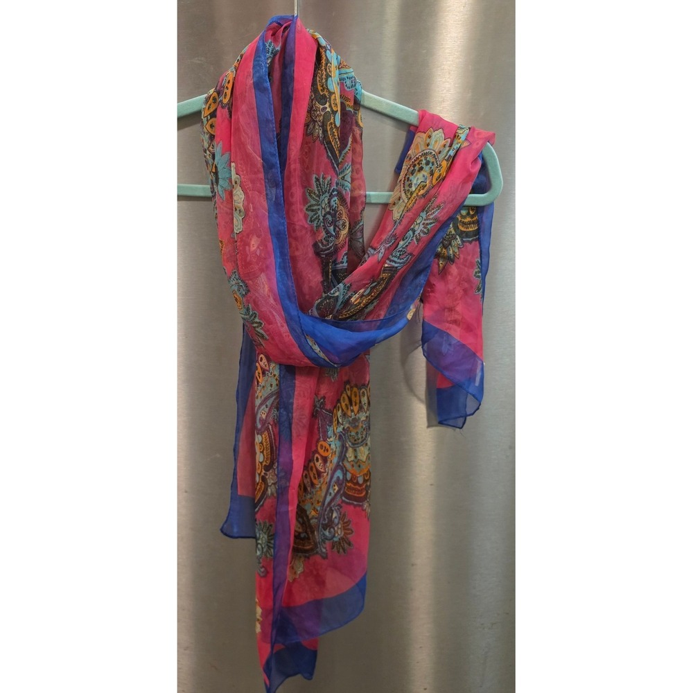 M&Y Women OS Scarf Pink Blue Paisley Floral Sheer Lightweight Boho Shawl
